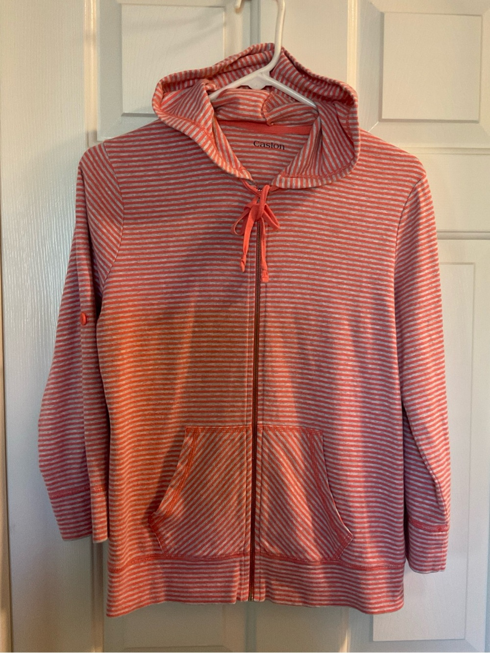 Cotton cozy Caslon Coral & grey Striped Hooded Zip Jacket
